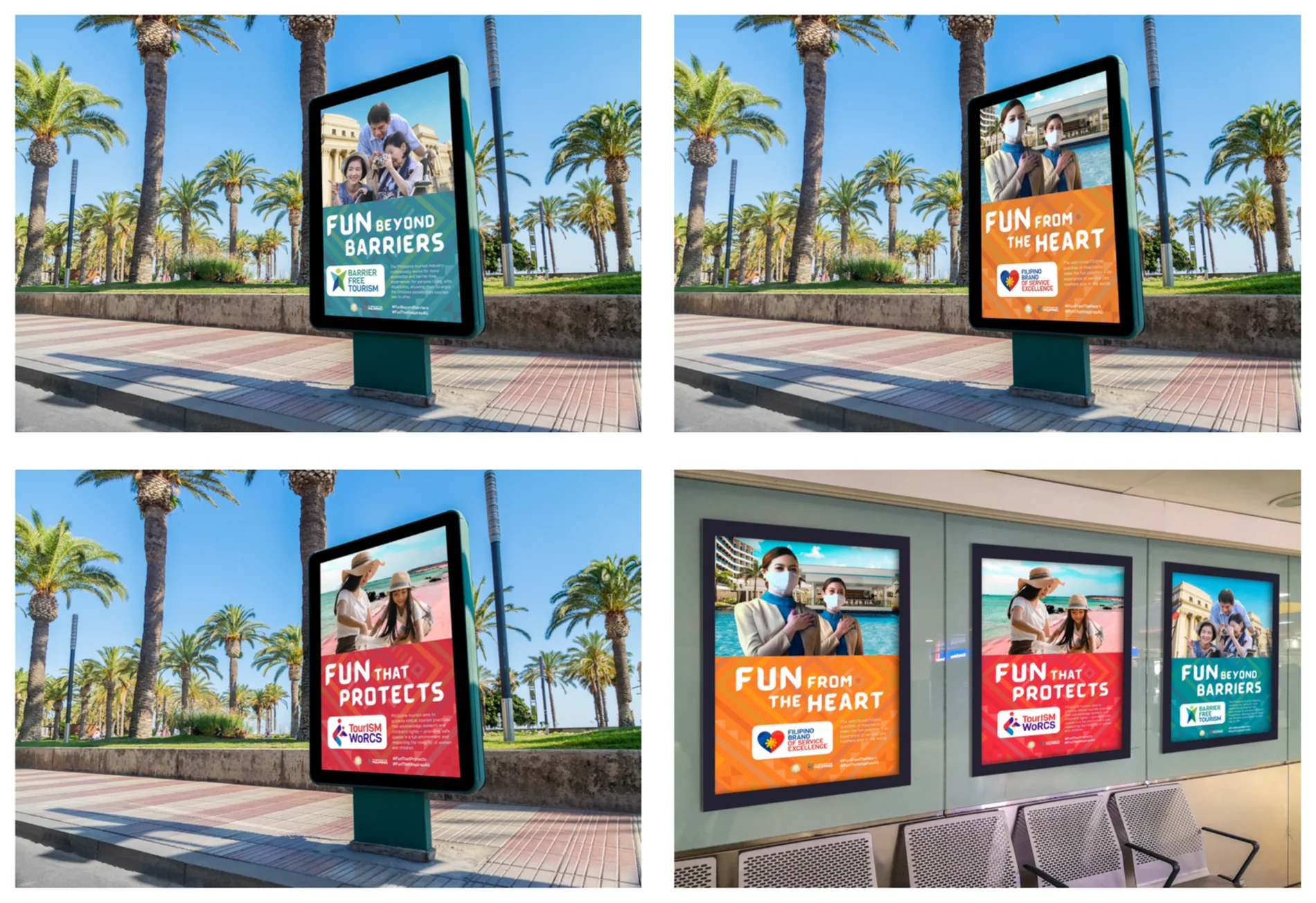 Campaign posters applied to street furniture and airport light boxes