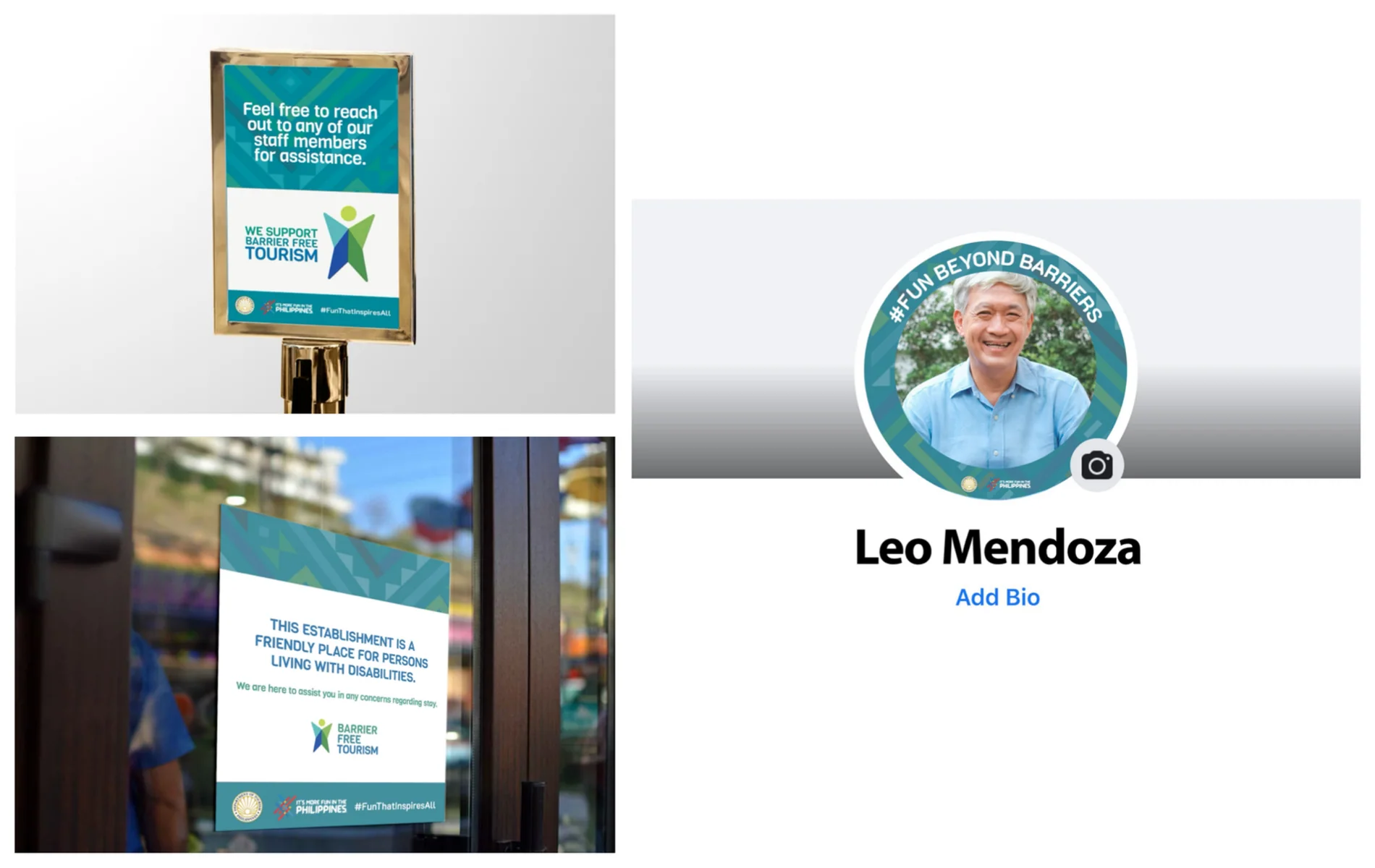Barrier Free Tourism signage, window decals and social media frame