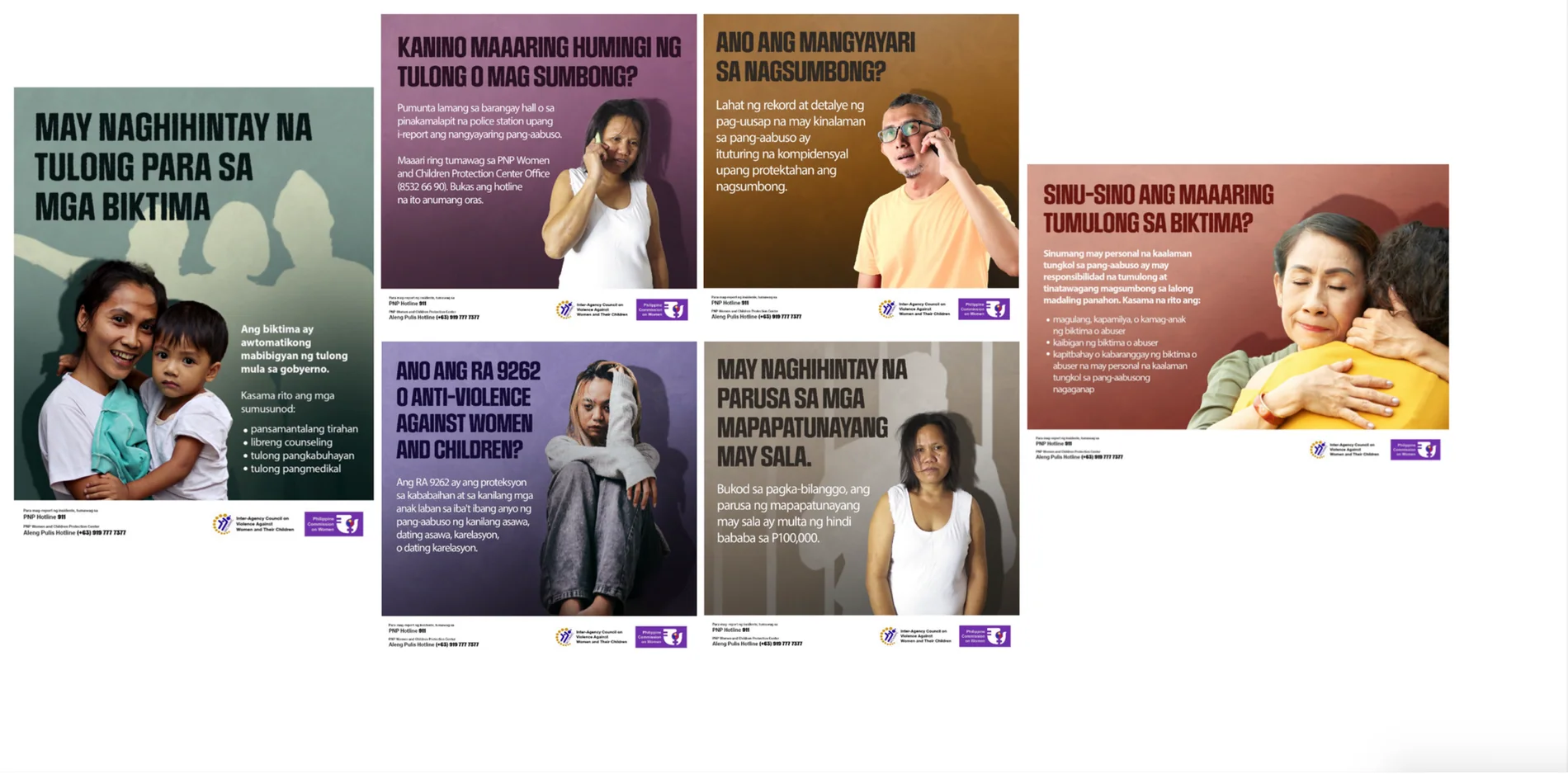 Six part information poster series on support for victims of violence