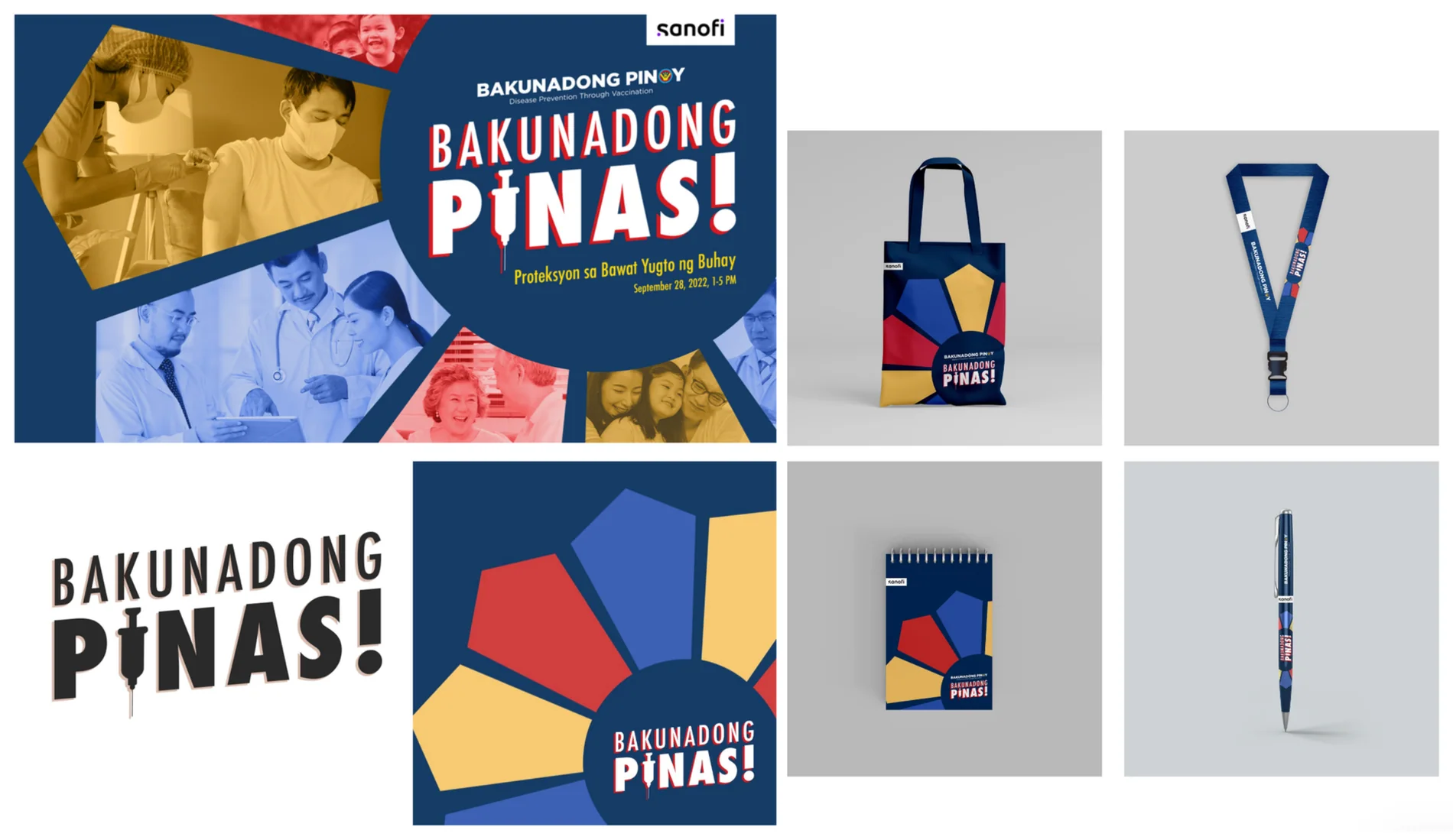 Bakunadong Pinas event key visual, logo, tote bag, lanyard, notebook and pen