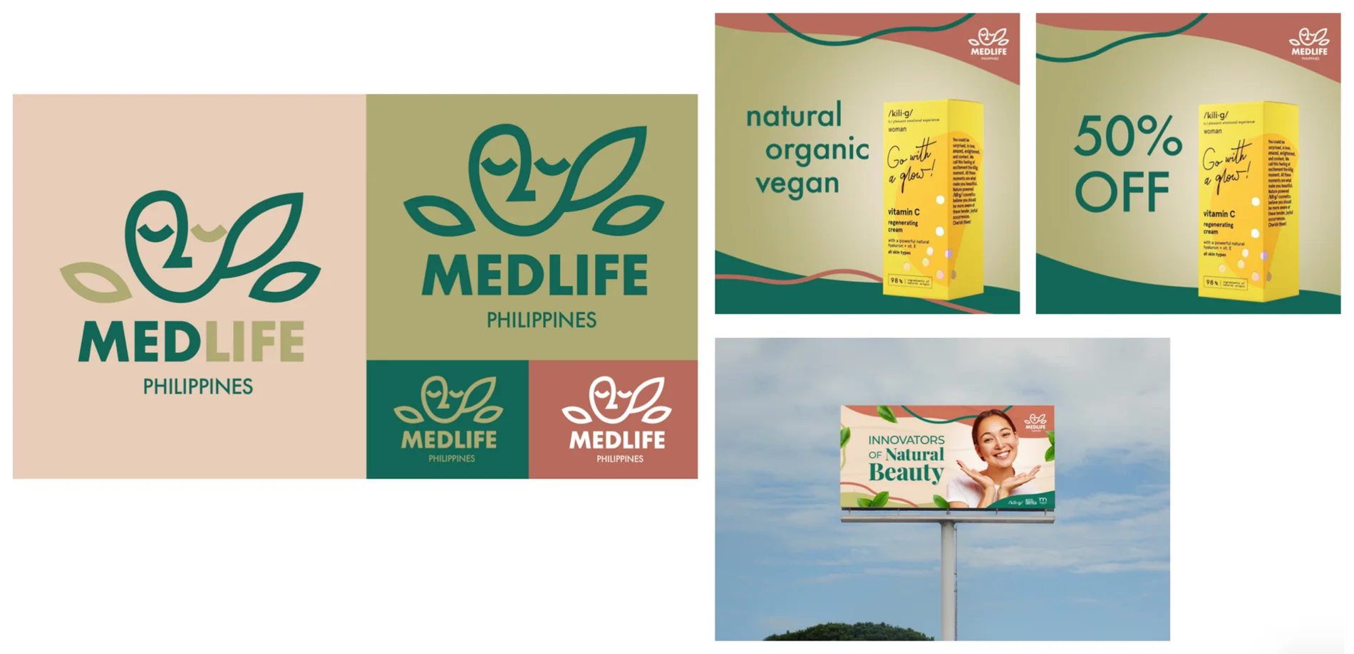 Medlife logo lockups, product social posts and billboard application