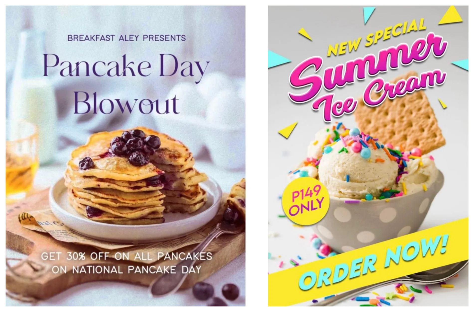 Pancake Day and summer ice cream promotional posts