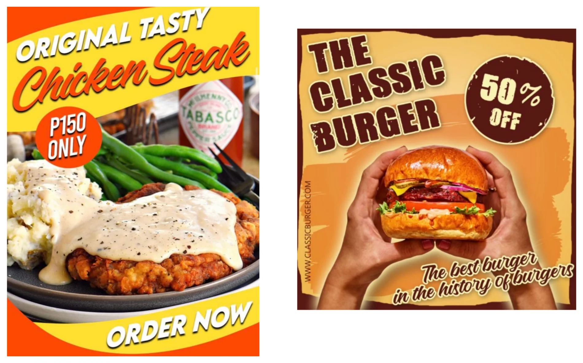 Chicken steak and classic burger promotional posts