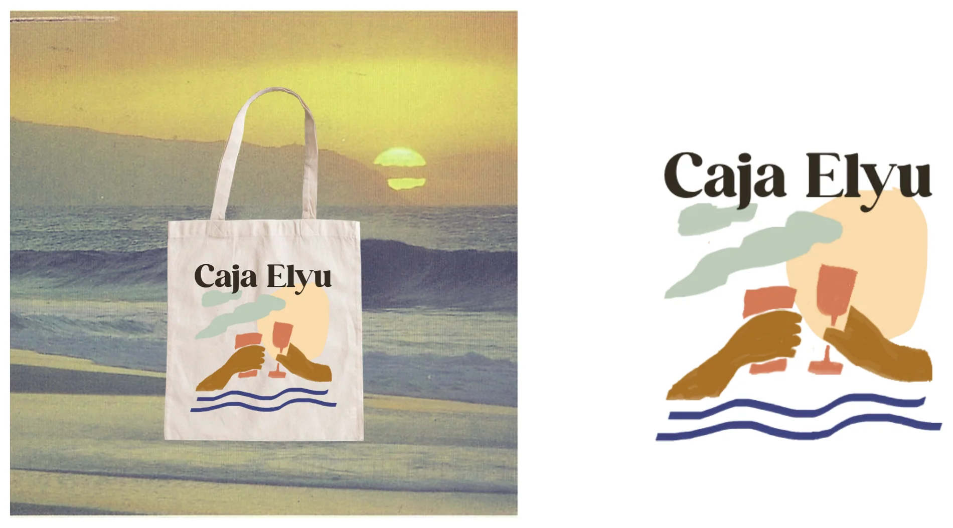 Caja Elyu tote bag and brand illustration